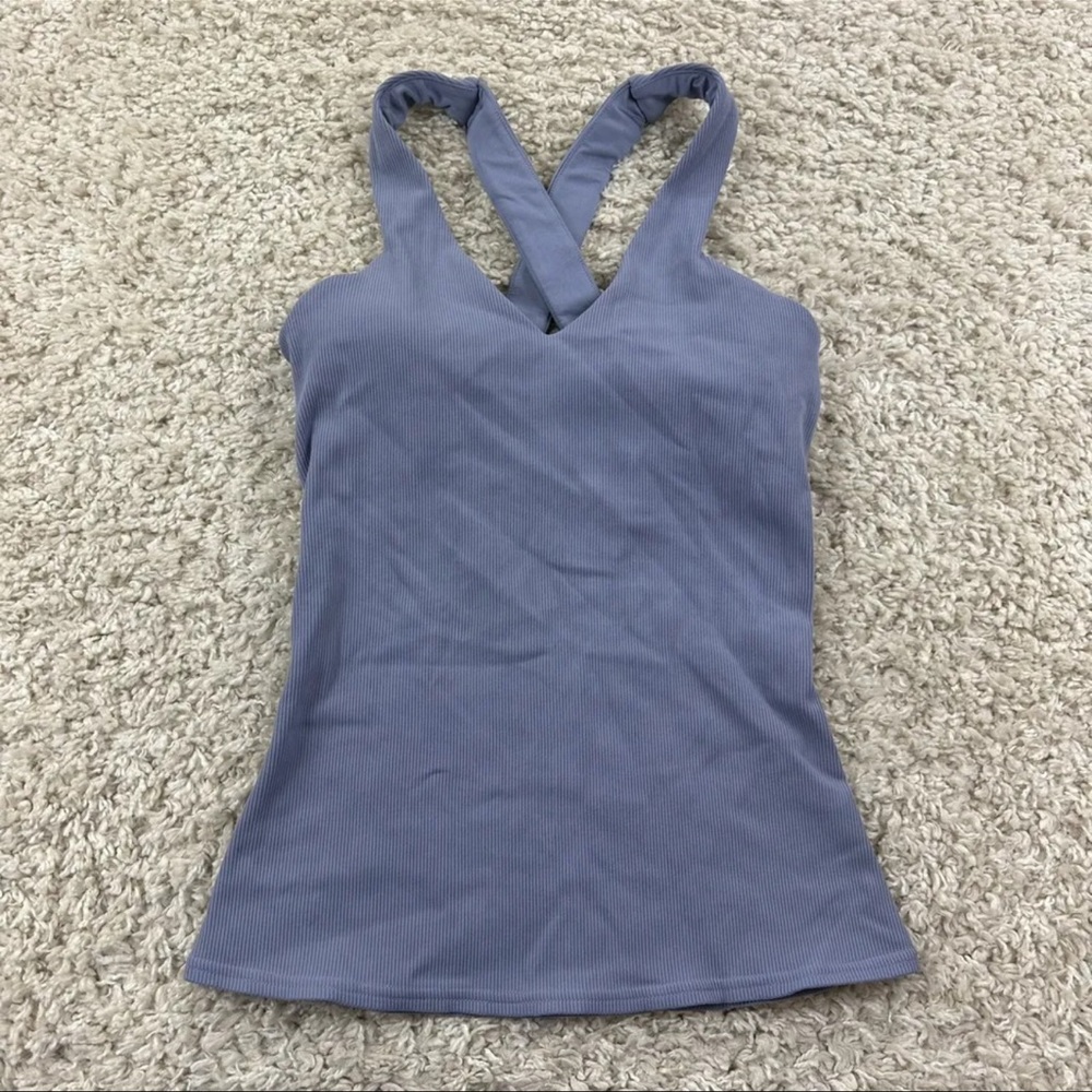 Alo Elevate Rib Tank Womens Small Periwinkle Purple Shelf Bra